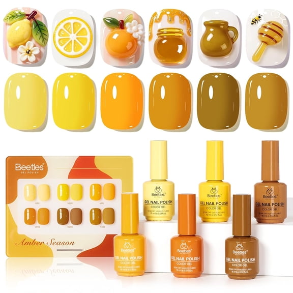 Beetles Fall Gel Nail Polish Set, Amber Season, 6 Colors with Color Card