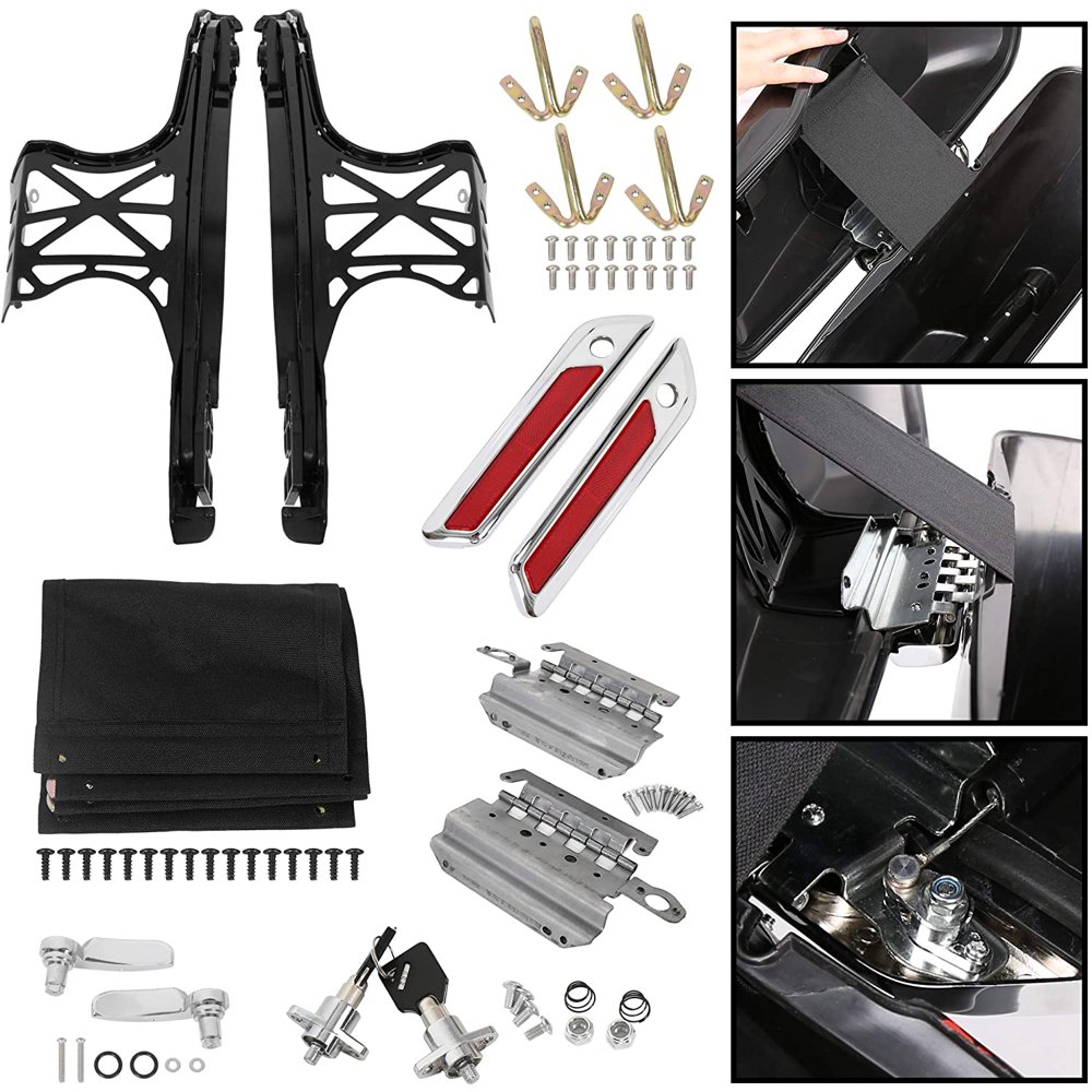 ECOTRIC Hard Saddlebag Saddle Bag Hardware Kit Chrome Latch Covers Lever Reflectors Locks Lids