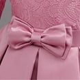 thumbnail image 4 of LEKWK Girls Princess Gown Long Sleeve Lace Satin Formal Midi Dress Bow Waist Tiered Tulle Wedding Flower Girl Dress for Pageant Host Recital Birthday Party, 4 of 8