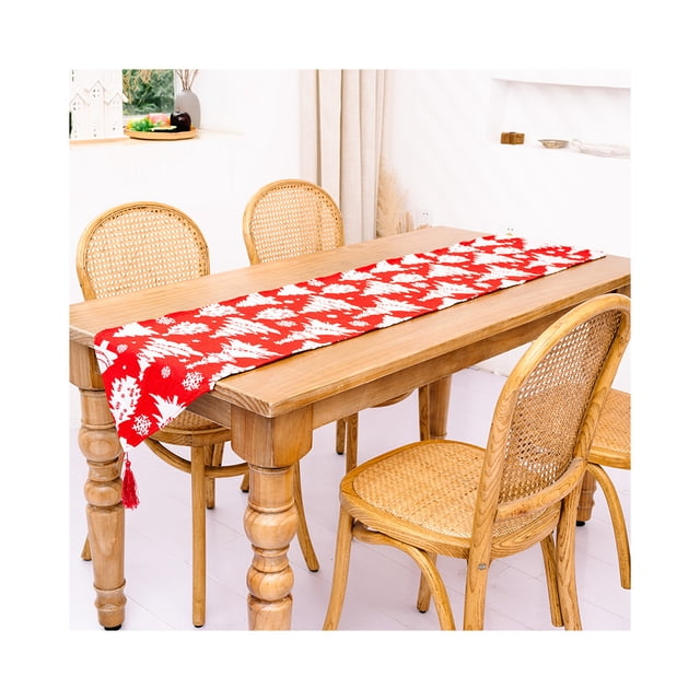 Yuarrent Caminos de de Navidad Tela bordada Cómodos manteles individuales resistentes al desgarro Escritorio Impreso Mantel Diseño Adornos de Kits de decoración para fiestas Árbol blanco rojo Yuarrent HA068983-07