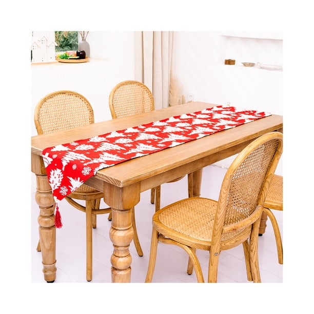 Inteprter Caminos de de Navidad Tela bordada Cómodos manteles individuales resistentes al desgarro Escritorio Impreso Mantel Diseño Adornos de Kits de decoración para fiestas Árbol blanco rojo Inteprter HA068983-07