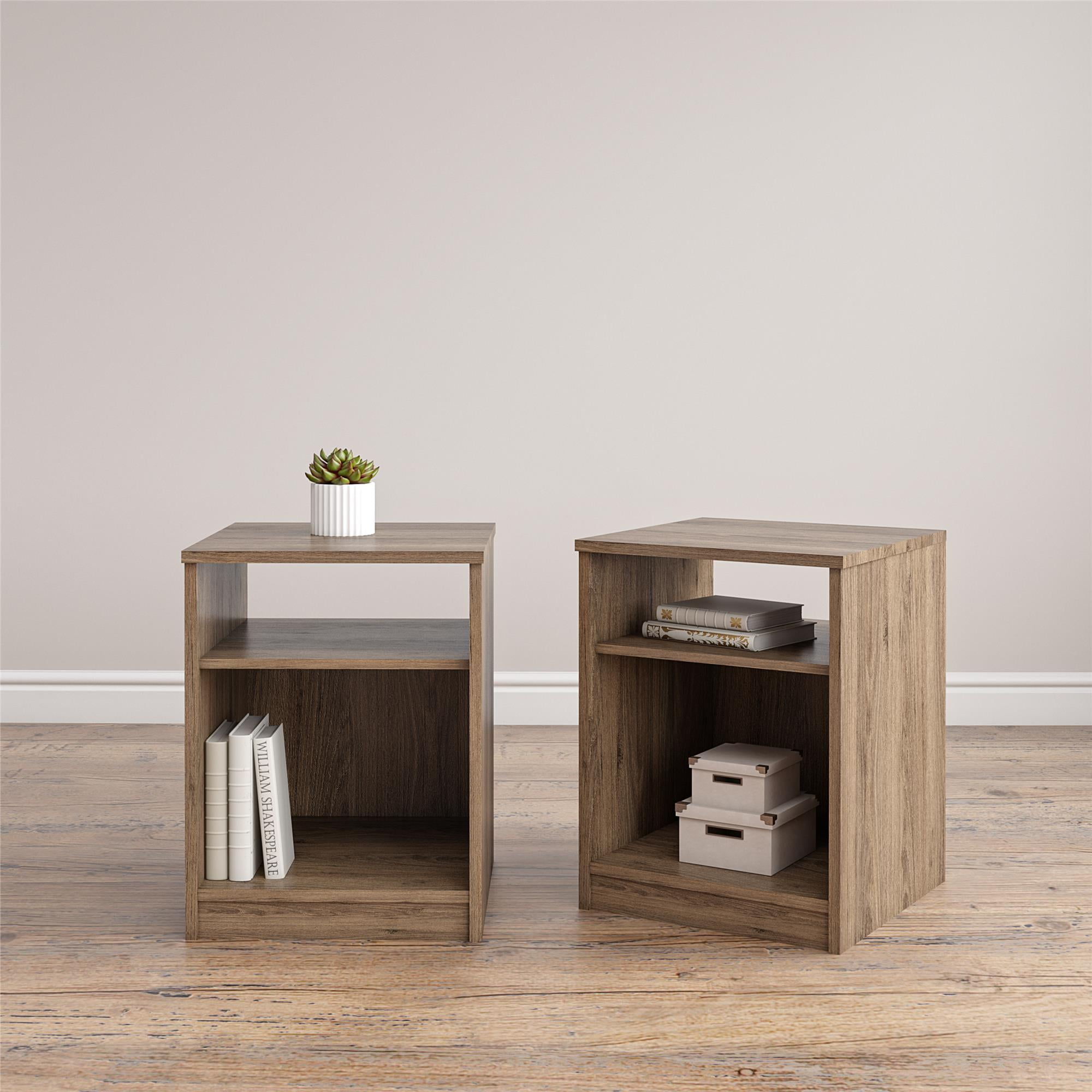 Details about   Classic Open Shelf Nightstand Bedroom Bedside Table Large Lower Cubby Rustic Oak 