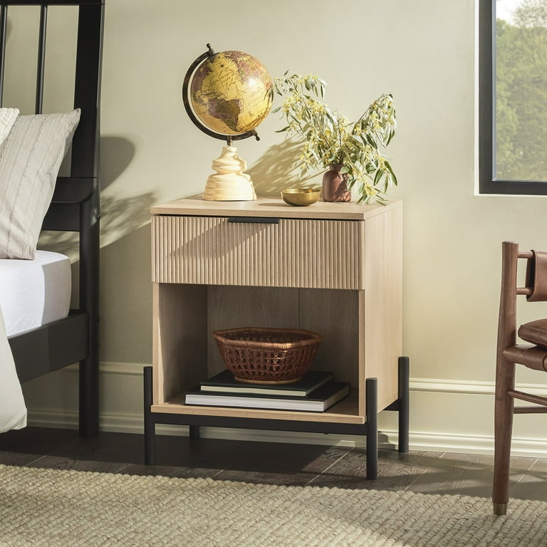 ナイト Walker Edison Modern Reeded-Front 1-Drawer Nightstand