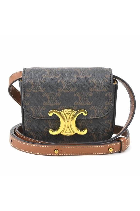 Pre-Owned CELINE Triomphe shoulder bag in coated canvas, brown, for women, 90132i