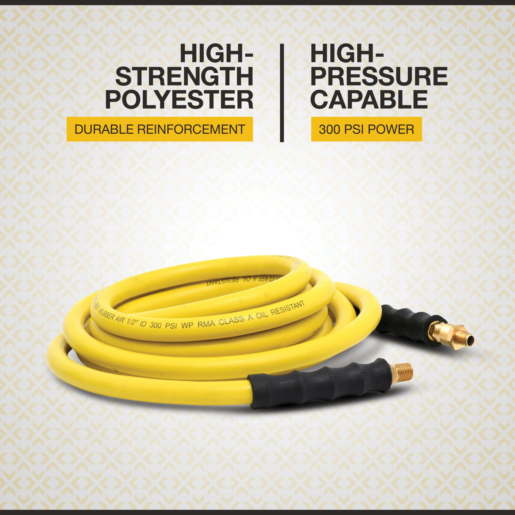 Klutch Oil-Resistant Rubber Air Hose with 1/2in.–3/8in. Reducer, 1/2in. x 100ft., 300 PSI