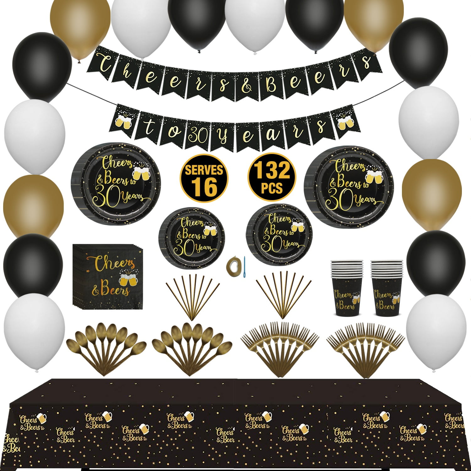 Cheers Beers To 30 Years Black And Gold Tableware Decorations Banner 132 Pc 30th Birthday Party For Him Her Serves 16 30th Anniversary Wedding Party Decorations For Men Women Cheers Beers To 30 Years Black And Gold Tableware Decorations Banner 132 Pc 30th Birthday Party For Him Her Serves 16 30th Anniversary Wedding Party Decorations For Men Women