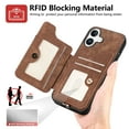 thumbnail image 6 of ShellTech for iPhone 16 Retro PU Leather Wallet Case with Card Holder Ring Stand RFID Function Credit Card Slot with Ring Stand Protective Cover Wrist Strap,Brown, 6 of 10