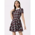 thumbnail image 2 of DARING DIVA Checks Peter Pan Collar Puff Sleeves Above Knee Dress M Red White, 2 of 6