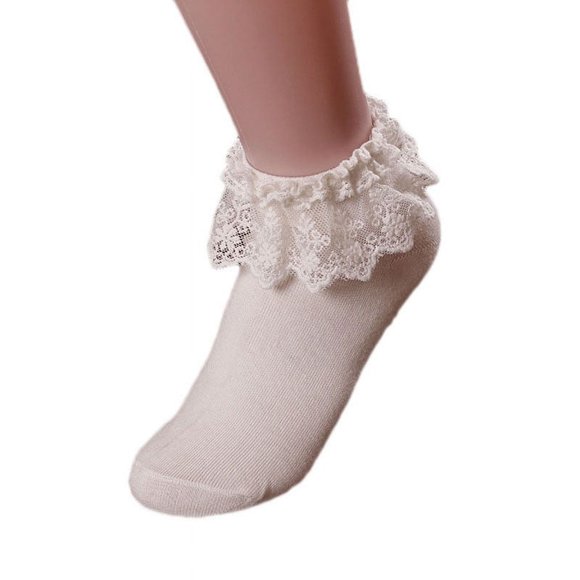 GDREDA Women Ankle Socks,Pearl Lace Ruffle Frilly Comfortable No-Show Cotton Socks Princess Socks Lace Socks White,One Size