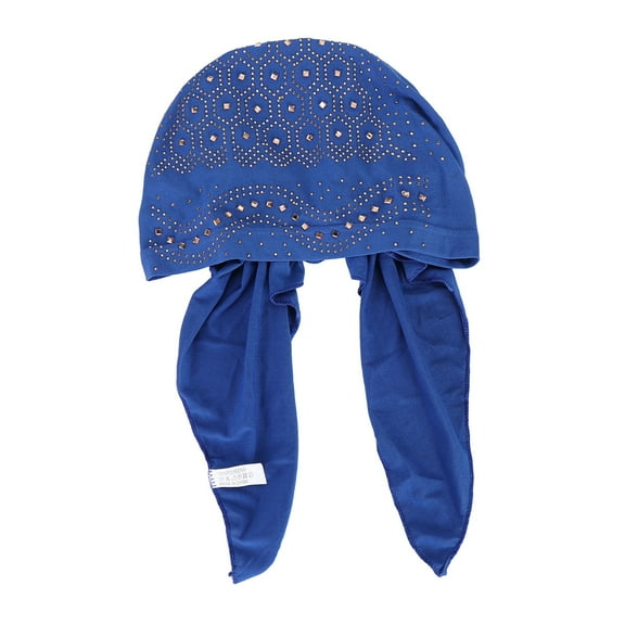AWZXDE Women's Rhinestone Headwrap Cap Stretchy Multiple Color Solid Liner Comfortable Pull On Cover Blue