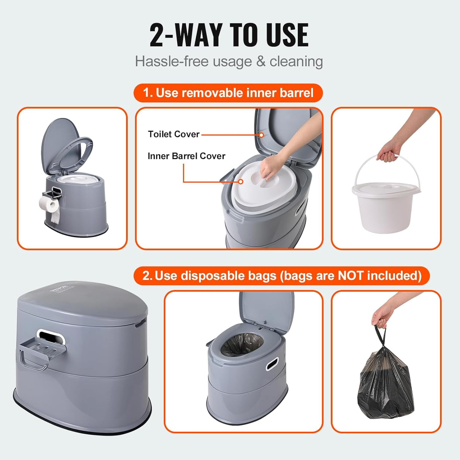 RV Toilet for Camping, Portable Toilet with 1.3 Gal Detachable Inner Bucket & Removable Paper Holder, Commode with Dual Lids, Travel Toilet for Outdoor Camping Car Long Road Trips
