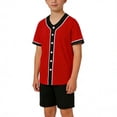 thumbnail image 7 of AHTJRT Kids Button-Up Shirts Quick-Dry Short Sleeve V-Neck Shirts Striped Colorblock Bowling Baseball Tees Spring Summer Activewear Shirt Red 8-9 Years, 7 of 7