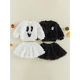 thumbnail image 3 of RUINIXCW Funny Toddler Girl Halloween Outfit Kids Infant Baby Girl Warm Fall Winter Clothes Fuzzy Plush Long Sleeve Mock Neck Sweatshirt and Skirt Set, 3 of 8