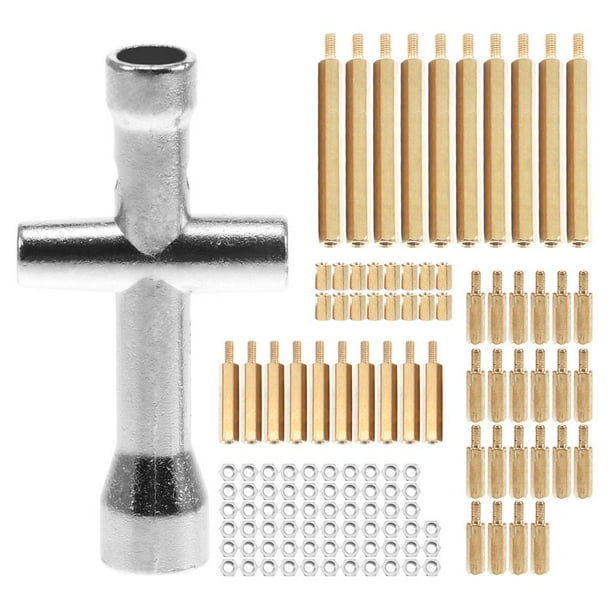 Kit De Espaciador De Latón M3 De 120 Uds., Espaciador De Columna Hexagonal De Latón, Manguitos De Tuerca De Tornillo De Separación Con Mini Llave Cruzada Para Equipo Mecánico De Robot Diy Kearding TO003111-00