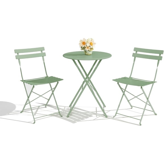 3-Piece Folding Bistro Set, Outdoor Table with 2 Chairs, Portable Patio Set for Balcony/Garden, Green