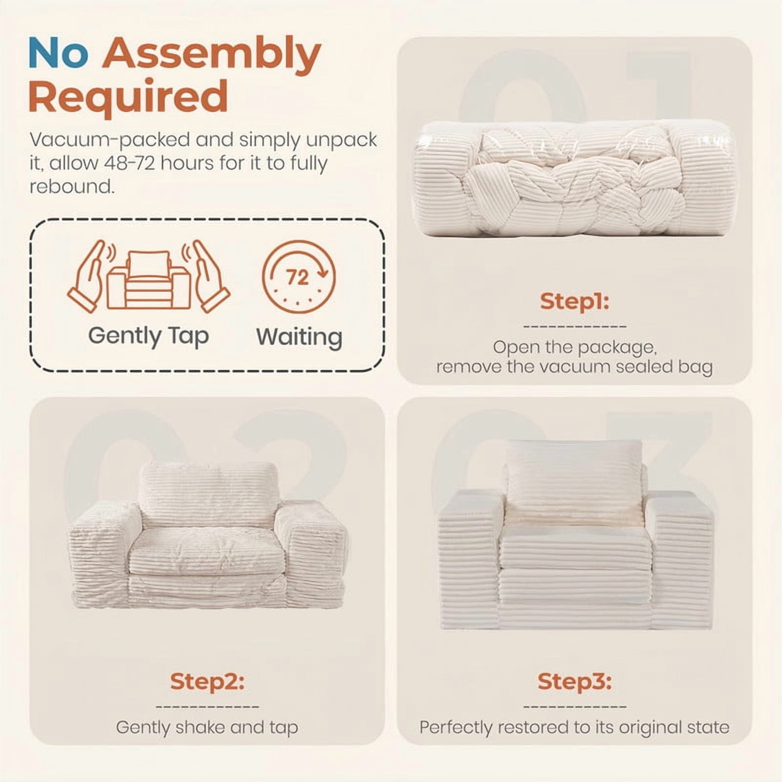 Boneless No Assembly Single Wide Arm Sofa, Memory Foam Convertible Sleeper Chaise Lounge Couch, Accent Chair Sofa Bed