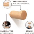 thumbnail image 3 of Natural Wooden Wall Hooks - Pack of 4 - Modern Wood Coat Rack - Decorative Wooden Pegs for Hanging Hat, Towel, or Purse (Beech Wood), 3 of 4