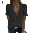 thumbnail image 1 of Camiseta de mujer Encaje Cuello en V Camisa de manga corta Blusa Top casual, Negro, S sidaley  AP001454-01, 1 of 6