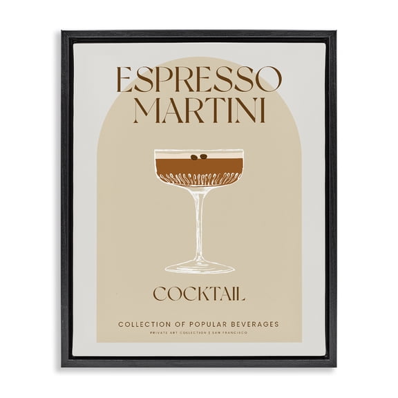 Stylish Retro Espresso Martini Black Framed Floater Canvas Wall Art, design by Lil' Rue