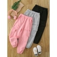 thumbnail image 4 of Fdqin Girls Cargo Pants 3 Pcs Casual Elastic Waist Sweatpants Kids Athletic Joggers Pants with Pockets Pink Grey Black 3-4 Years, 4 of 8