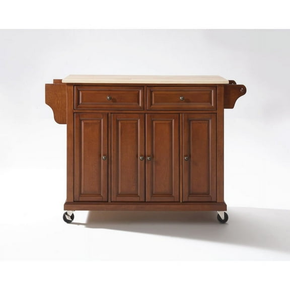 Durable Solid Hardwood Mobile Kitchen Cart with Storage Drawers and Adjustable Shelves - Elegant Design, Easy Mobility, Classic Cherry Finish