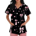 thumbnail image 3 of Petite Scrubs For Women,Women's Fashion V-Neck Short-Sleeve Workwear with Pockets Valentine's Day Printed Top Nursing Scrub Top - Multicolor - S, 3 of 4