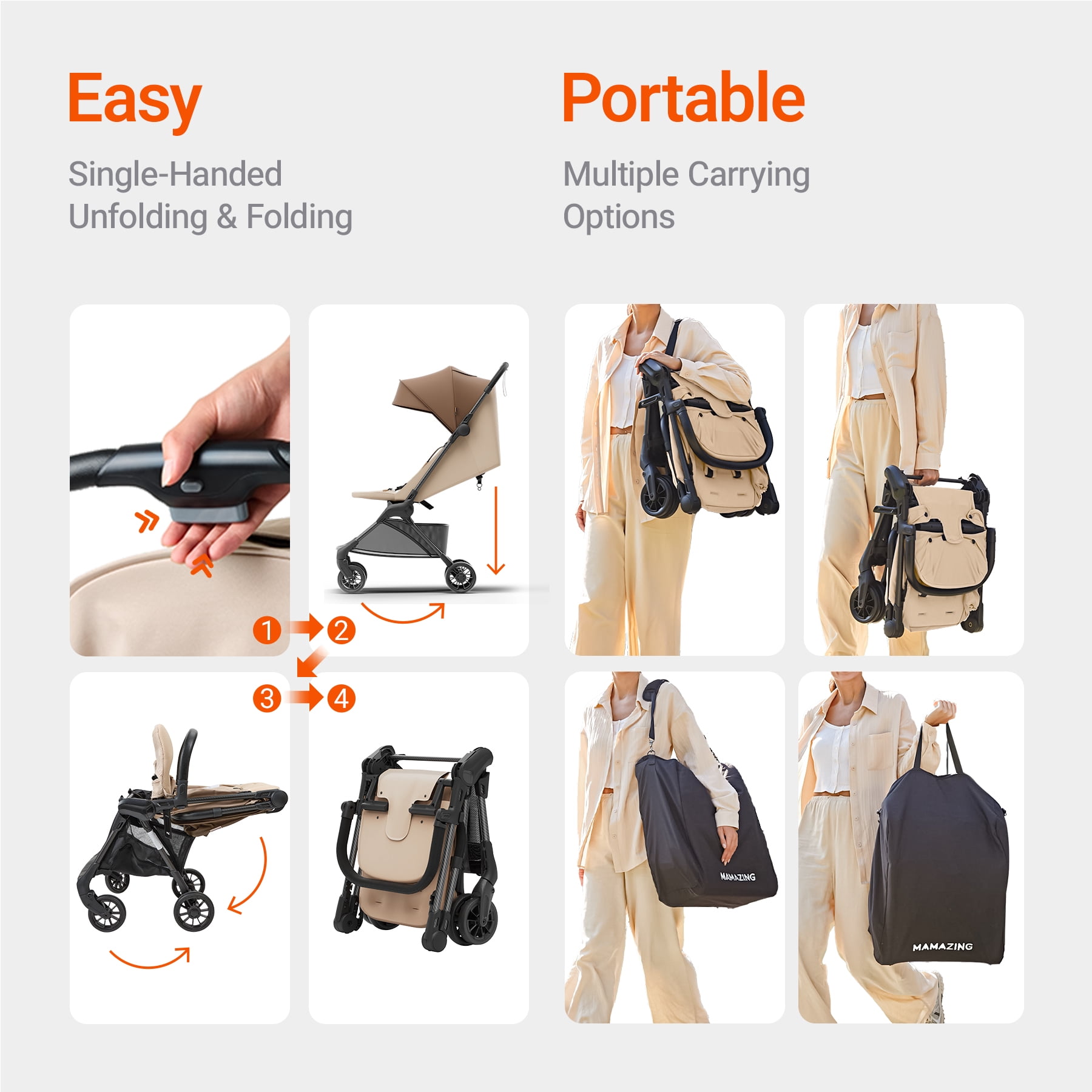 Mamazing Ultra Air X Lightweight Baby Stroller for Airplane Travel, 9.9 lbs, Ultra-Compact, Light & Strong, Age Group: Infant, Single, Brown