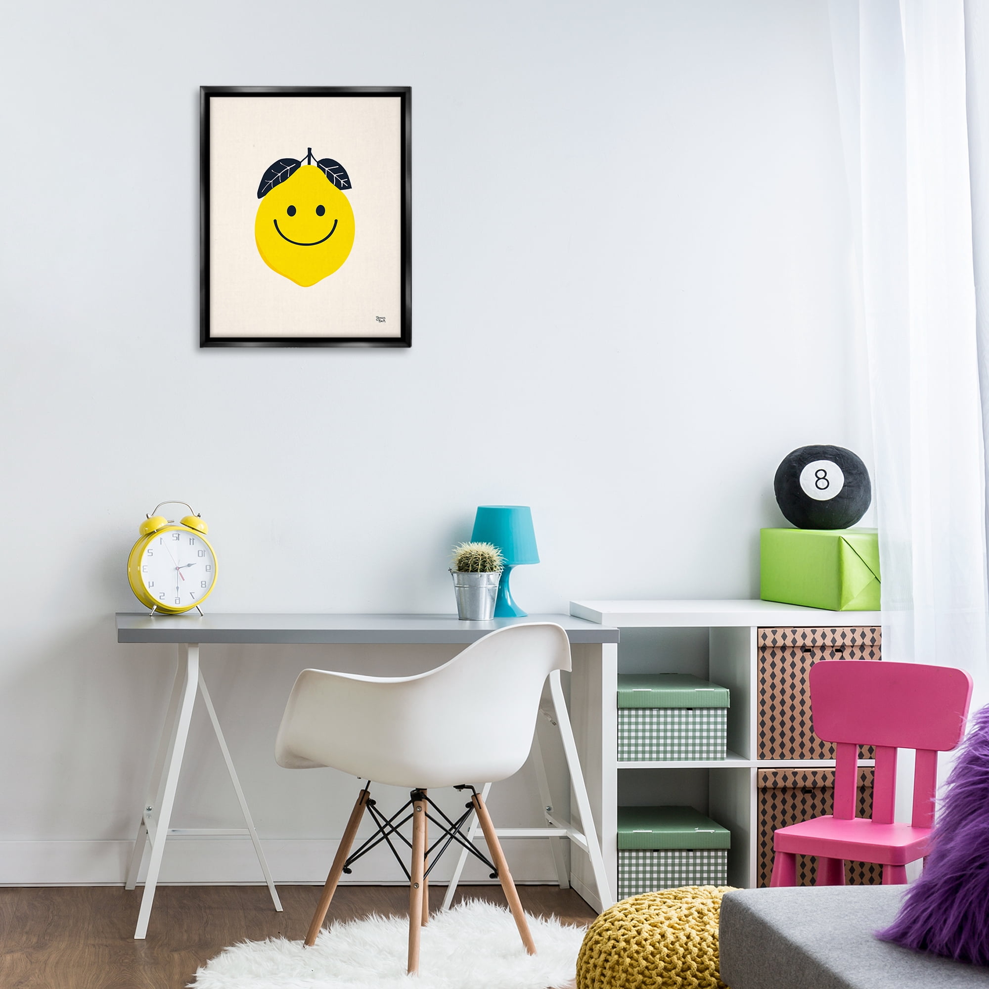 Stupell Industries Happy Lemon Smile Food & Beverage Painting Black Floater Framed Canvas Art Print Wall Art, 17 x 21