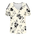 thumbnail image 4 of Moxiu Womens Cold Shoulder Tops and Blouses Casual V Neck Cute Blouse Plain Solid Color Boho Floral Print Short Sleeve Shirts Ladies Tunic Tshirt 2025 Beige,M, 4 of 6