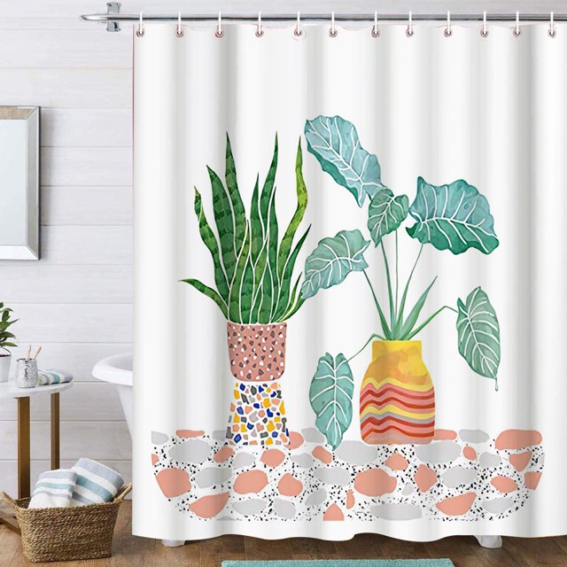 180x180cmShower Curtain With 12 Hooks Nordic Style Plant Pattern Room Divider Curtains For Bathroom
