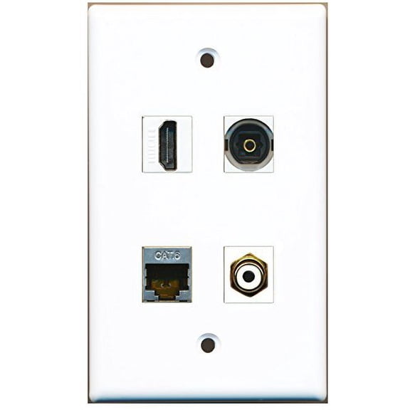 RiteAV - 1 Port HDMI 1 Port RCA White 1 Port Shielded Cat6 Ethernet 1 Port Toslink Wall Plate