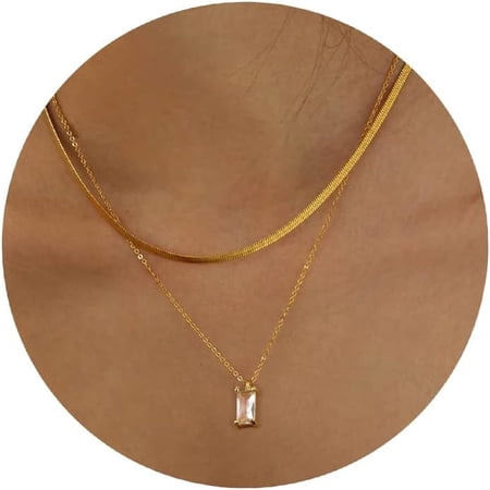 Soleilie Dainty 14k Gold Plated/Silver Cubic Zirconia Necklaces for Women, Simple CZ Jewelry Necklaces Trendy Gifts