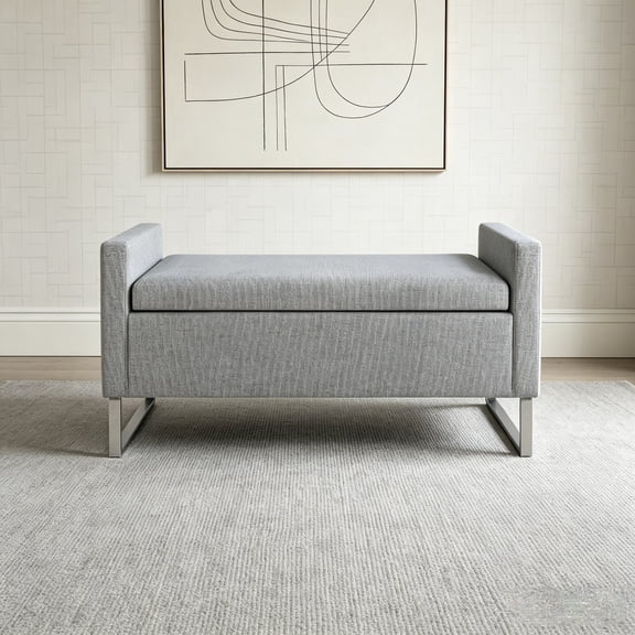 FFZ 47"L Storage Ottoman Bench with Metal Base and Child Safety Hinge, DARK GREY