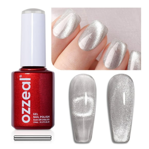 Ozzeal Crystal Cat Eye Gel Esmalte de uñas 0.5 fl oz Plata Magnético Gel Esmalte de uñas Primavera Verano Glitter Gel Esmalte de uñas Diamond Shimmer Sparkle Gel Polish Soak off UV LED Light para Nail