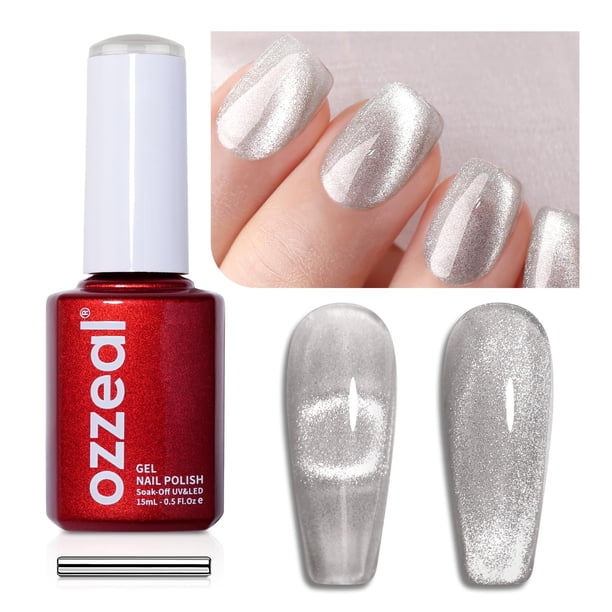 Ozzeal Crystal Cat Eye Gel Esmalte de uñas 0.5 fl oz Plata Magnético Gel Esmalte de uñas Primavera Verano Glitter Gel Esmalte de uñas Diamond Shimmer Sparkle Gel Polish Soak off UV LED Light para Nail