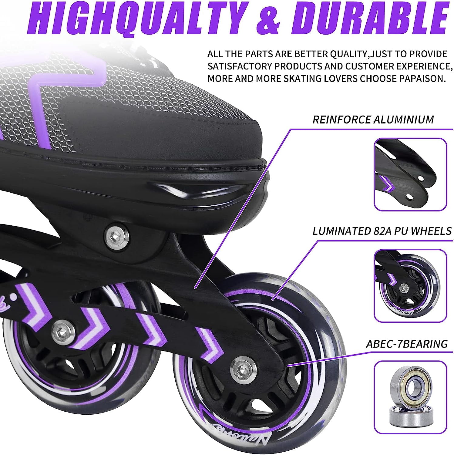 SubSun Inline Skates for Adults Men Women Adjustable Aggressive Durable Roller Blades with Giant Wheels Purple L