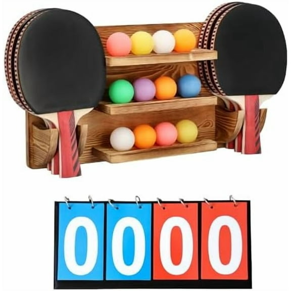 Ping Pong Paddle Holder Wall Mount Storage Rack - Table Tennis Racket Display Accessories Organizer - Holds 6 Paddles and 12 Balls - with Flip Scoreboard$$Sport & Recreation Other
