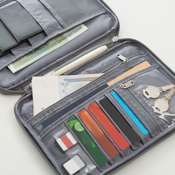 HEANUJJ Grey Travel Document Organizer Bag with Rfid Blocking for Passport and Credit Cards