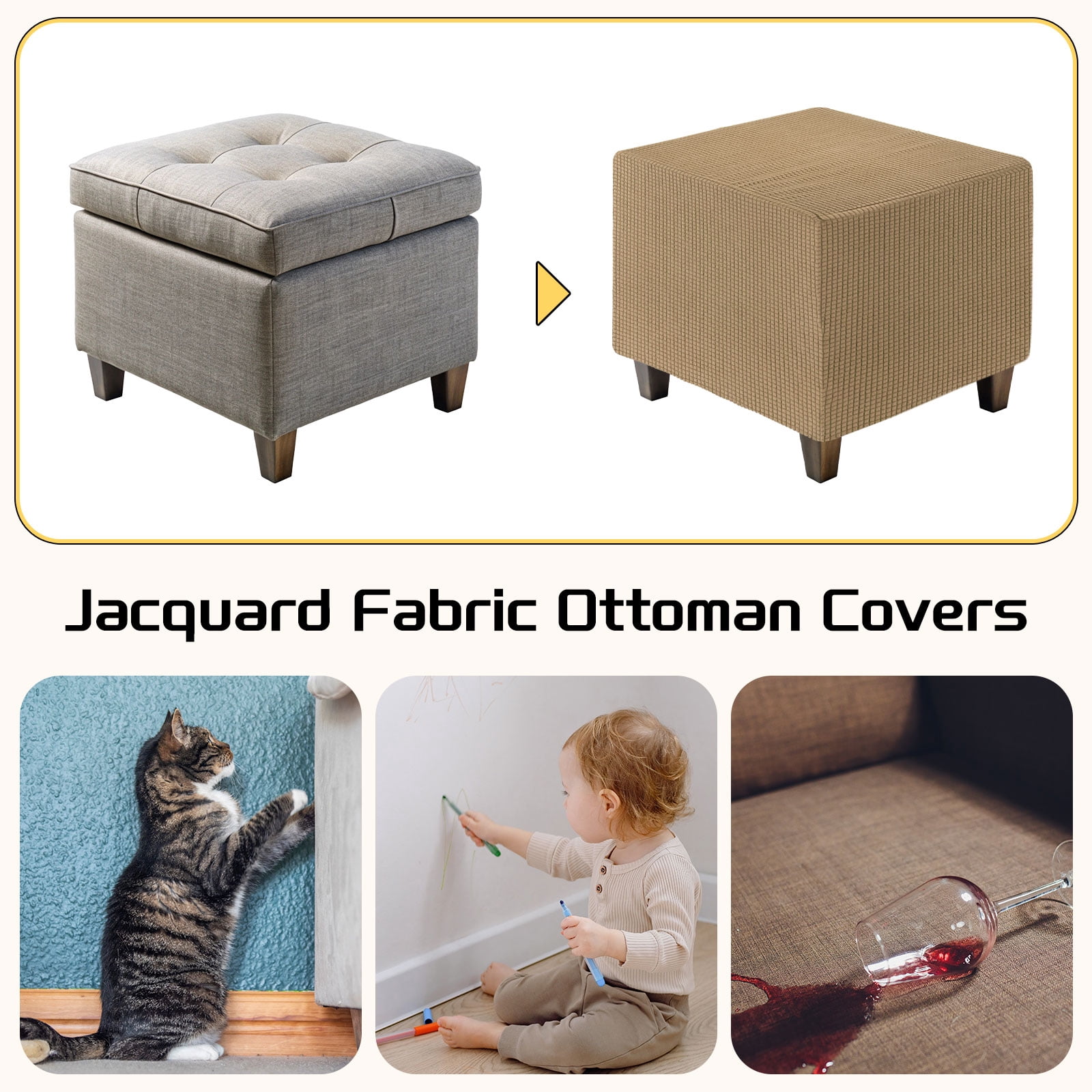 Unique Bargains Square Jacquard Slipcover Light Brown 31.5"-40.6" x 13.8"-17.7"