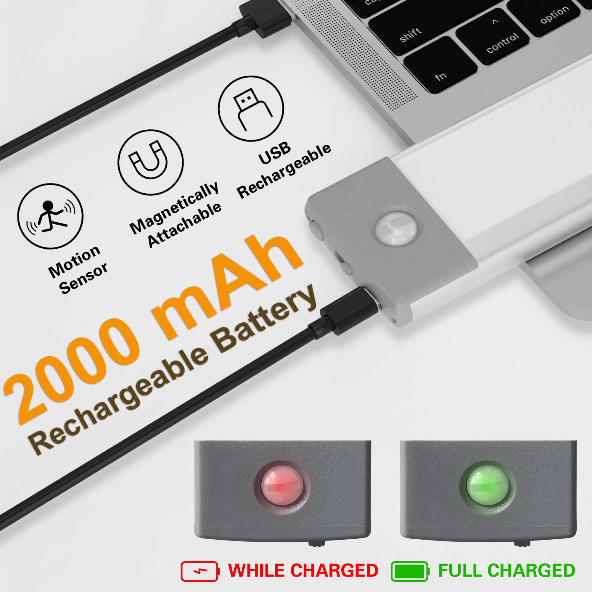 54LED Warm Under Cabinets lighting,Motion Sensor LED Light, Wireless USB Rechargeable Lights,Battery Powered Operated Closet Light,Light bar for Wardrobe,Closets,Cabinet,Cupboard(2 Pack)