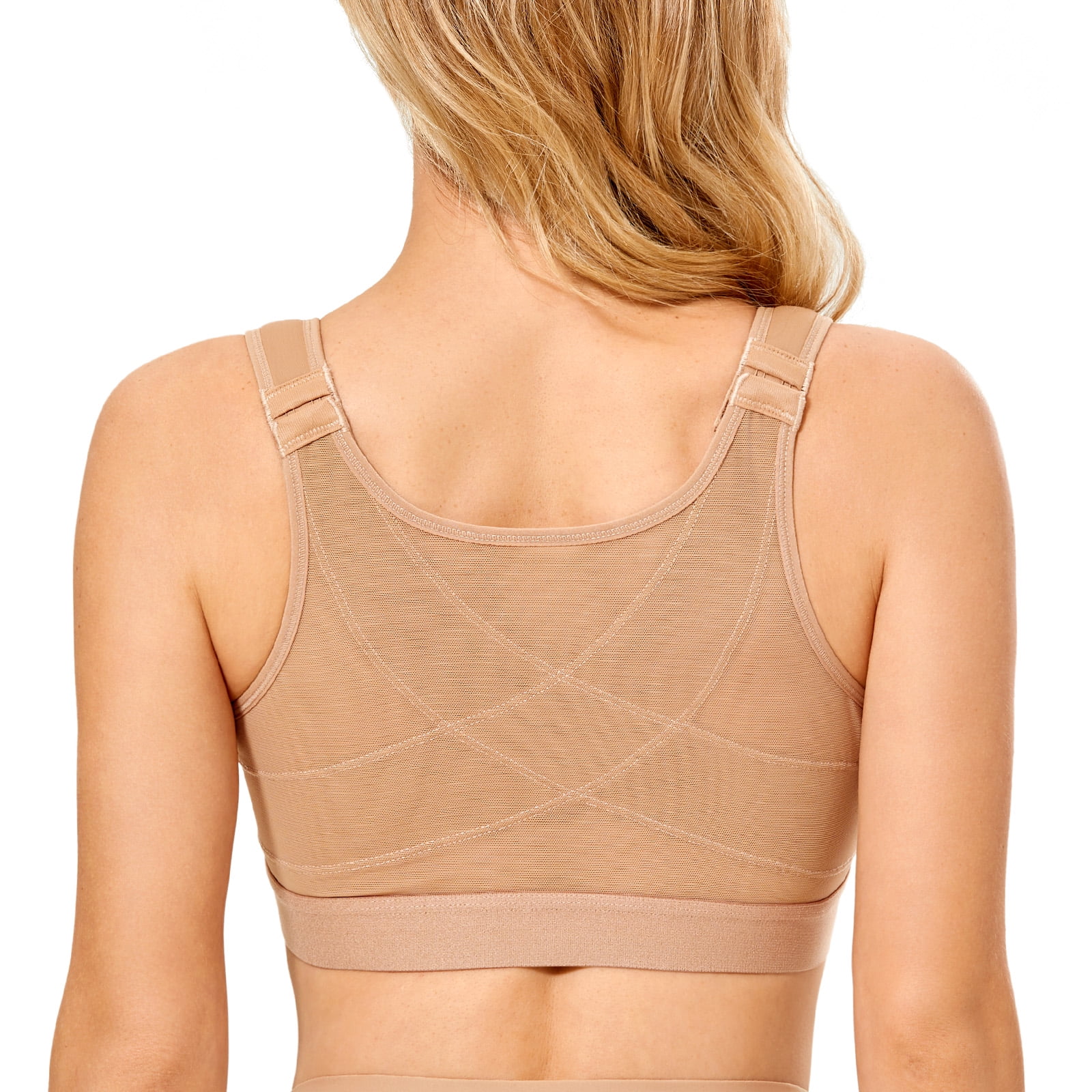 Exclare Women's Front Closure Full Coverage Wirefree Posture Back Everyday  Bra(48C, Beige)