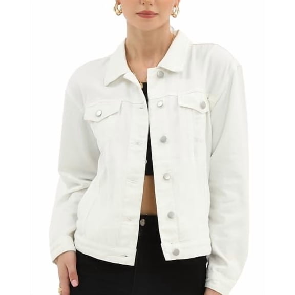 ARGSTAR DENIM JACKET FOR WOMEN BUTTON UP LONG SLEEVE WITH POCKETS WHITE M