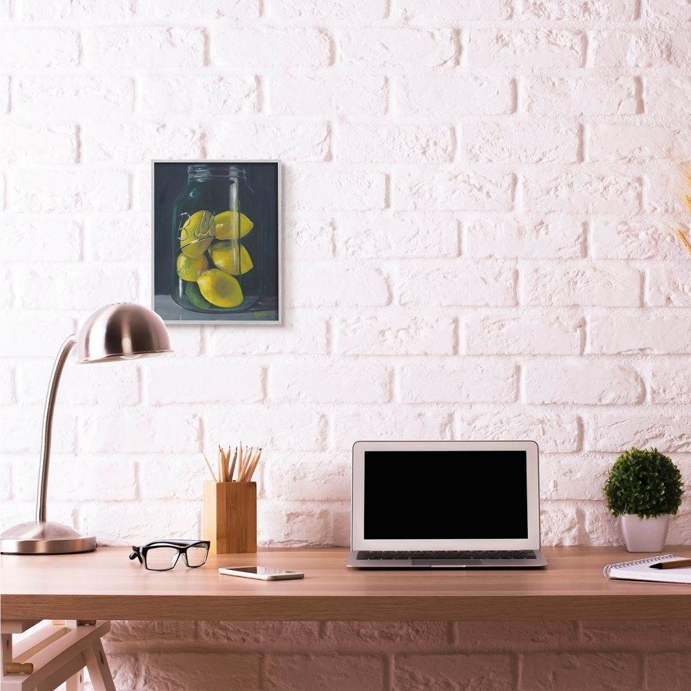 Stupell Industries Lemon Fruit Still Life Painting Gray Farmhouse Rustic Framed Giclee Texturized Art by Marnie Bourque
