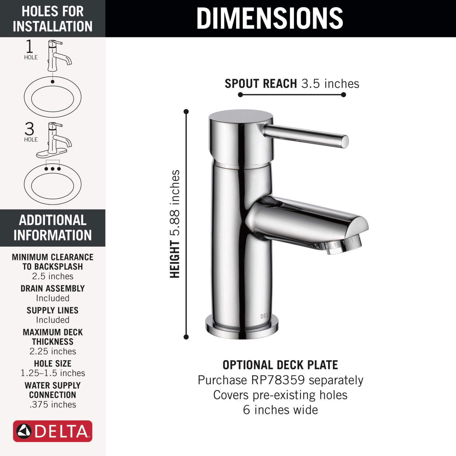 Delta 559LF-BLGPM-PP Modern 1 GPM Single Hole Bathroom Faucet - Black