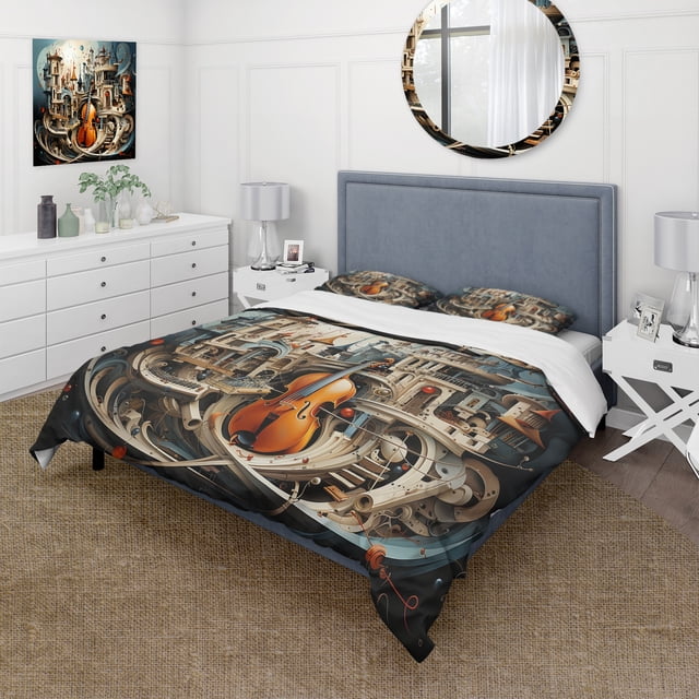 Designart "Surrealism Surreal Music Euphony" Surrealism Bedding Covert Set - Transitional Multi-Color Abstract Bed Set With 1 Sham