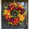 thumbnail image 5 of 18 Inch Tulip Wreath for Front Door, Spring Summer Silk Wreath with Green Leaves Artificial Tulip Flower Wreaths for All Seasons Window Wall Wedding Valentines Day Decor, 5 of 9