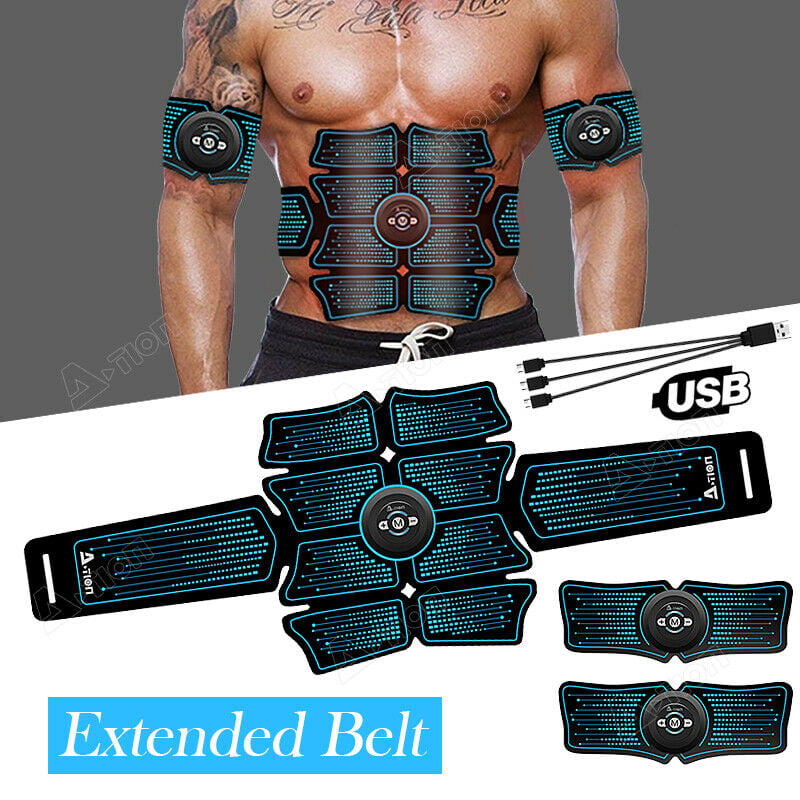 BLUE LOVE ABS Stimulator Muscle Toner Abdominal Toning Belt Workouts Portable EMS Training Home Office Fitness Equipment for Abdomen/Arm/Leg Training USB Charging 
