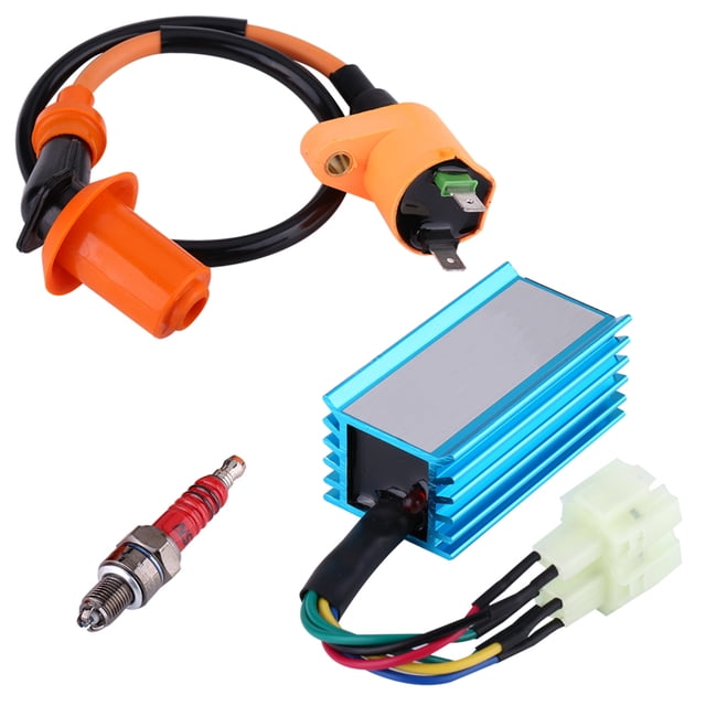 Bobina de encendido CDI de 6 pines con cable y bujía compatible con scooters GY6 de 50 CC, 125 CC y 150 CC.