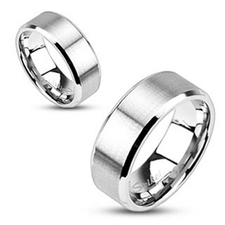 316l Stainless Steel Wedding Ring - Brushed Center Flat 8mm Wedding Band Beveled Edge Ring 316L Stainless Steel (SIZE: 9)