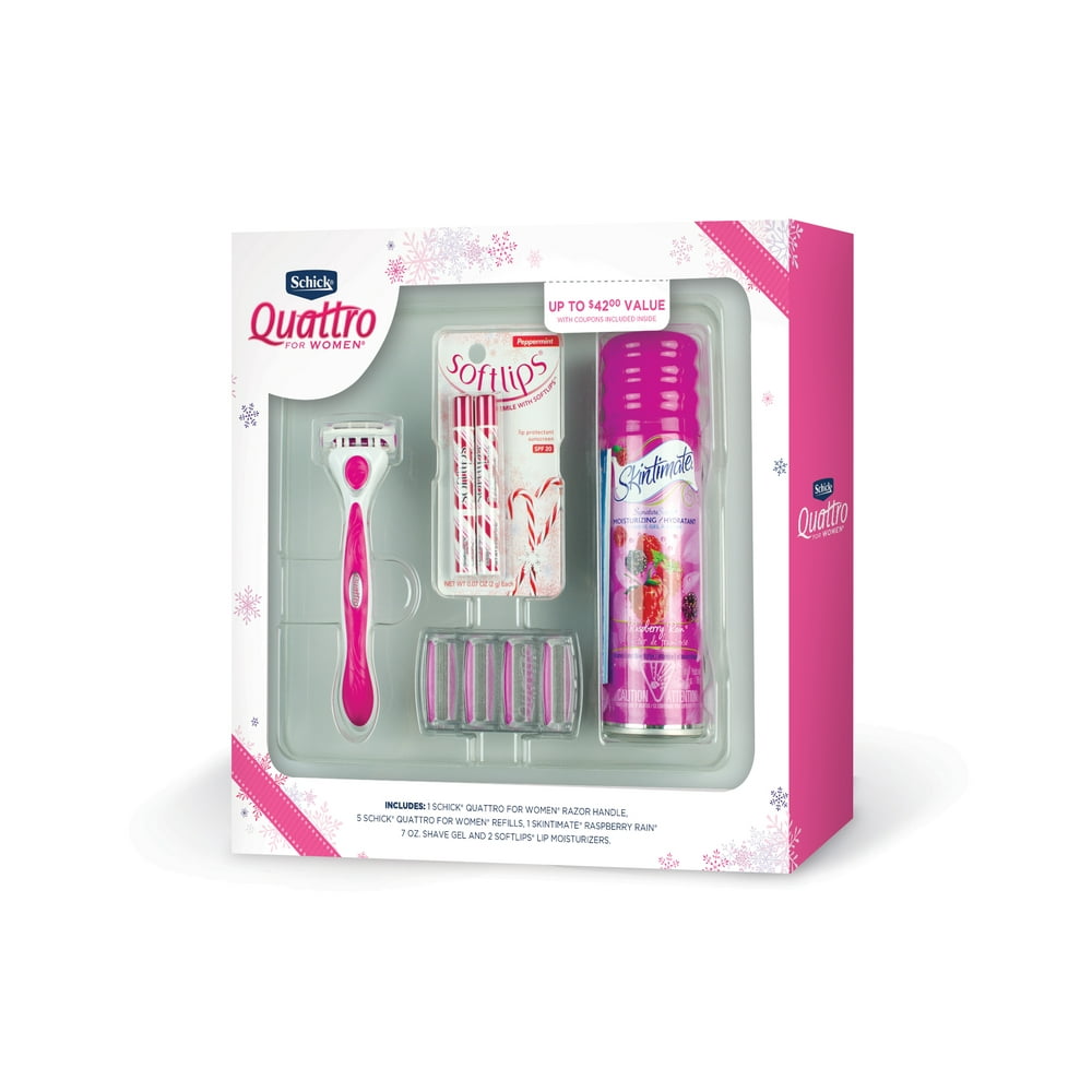 Schick Quattro for Women Razor Gift Set Bonus 2 Softlips Lip